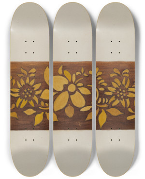 Triptych art skateboard deck of Genevieve Sherlock Hitchcock Chair_1 by Genevieve Sherlock