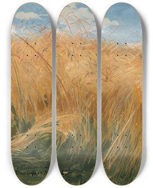 Triptych art skateboard deck of Wodzimierz Tetmajer Kosy Field And Cereal Studies by Wlodzimierz Tetmajer (1861-1923)