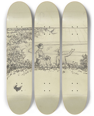 Triptych art skateboard deck of Hans Thoma Die Vgelein Im Walde Kopf Fr Eine Kriegszeitung by Hans Thoma (1839-1924)