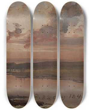 Triptych art skateboard deck of Johan Christian Dahl The Elbe In The Evening by Johan Christian Dahl (1788-1857)