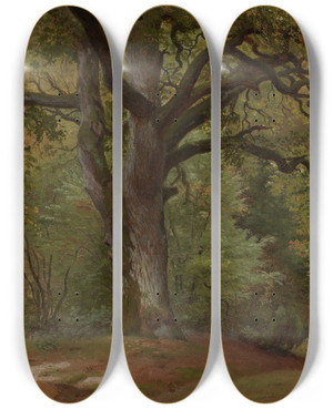 Triptych art skateboard deck of Johann Wilhelm Schirmer Eichenwald Im Solling by Johann Wilhelm Schirmer (1807-1863)