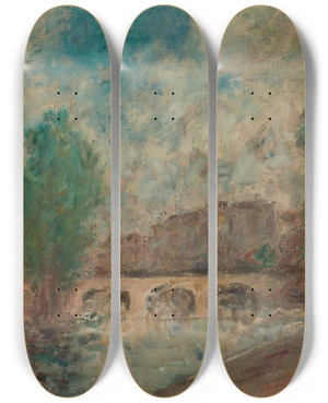 Triptych art skateboard deck of Georges Despagnat Vue De Paris Le Pont Neuf by Georges d'Espagnat (1870-1950)