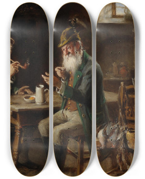 Triptych art skateboard deck of Hermann Kern Spinning A Yarn by Hermann Kern (1838-1912)