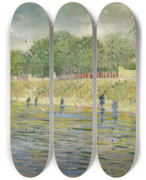 Triptych art skateboard deck of Vincent Van Gogh Bank Of The Seine by Vincent van Gogh (1853-1890)
