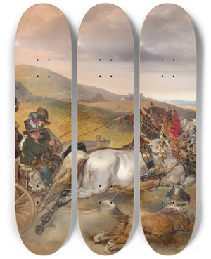 Triptych art skateboard deck of Carl Schindler Die Hochzeitsfahrt by Carl Schindler (1821-1842)