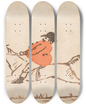 Triptych art skateboard deck of Joseph Crawhall Horse And Rider A Stout Huntsman On A Galloping Horse by Joseph Crawhall (1861-1913)