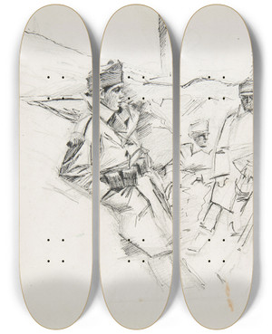 Triptych art skateboard deck of Ivan Ivanec Trzej Onierze Legionu Ukraiskich Strzelcw Siczowych W Okopie by Ivan Ivanec (1893-1946)