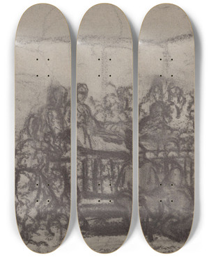 Triptych art skateboard deck of Adolph Tidemand Figurer I Interir_2 by Adolph Tidemand (1814-1876)