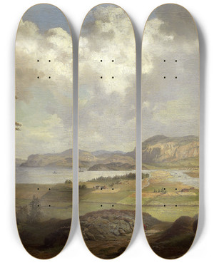 Triptych art skateboard deck of Charles Xv Of Sweden Landscape From Trndelagen by Charles XV of Sweden (1826-1872)