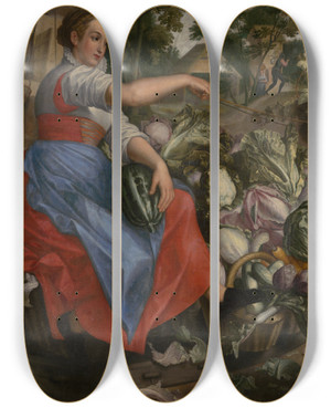 Triptych art skateboard deck of Circle Of Joachim Beuckelaer Women With Vegetables by circle of Joachim Beuckelaer (1534-1574) Triptych art skateboard deck of Circle Of Joachim Beuckelaer Women With Vegetables by circle of Joachim Beuckelaer (1534-1574)