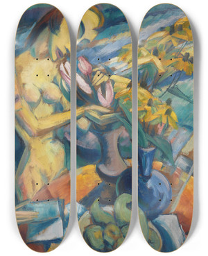 Triptych art skateboard deck of Dorothea Maetzeljohannsen Frauen Am Tisch by Dorothea Maetzel-Johannsen (1886-1930)