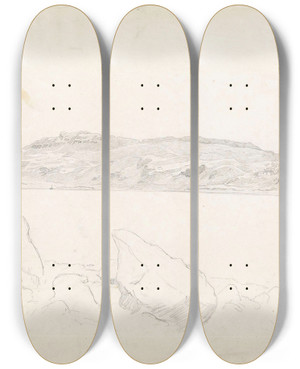 Triptych art skateboard deck of Hans Gude Kystlandskap Ved Oban Skottland by Hans Gude (1825-1903)