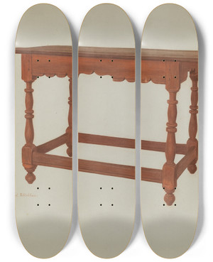 Triptych art skateboard deck of Carl Strehlau Pa German Table by Carl Strehlau