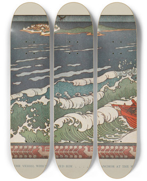 Triptych art skateboard deck of Ivan Bilibin The Vessel Which Carried Him by Ivan Bilibin (1876-1942)