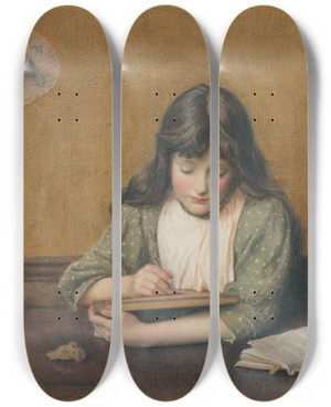 Triptych art skateboard deck of Charles Edward Wilson Homework by Charles Edward Wilson (1854-1941)