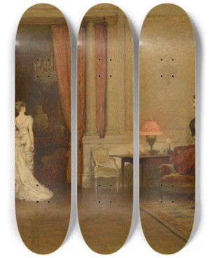 Triptych art skateboard deck of William Quiller Orchardson The First Cloud by William Quiller Orchardson (1832-1910)