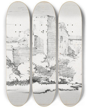 Triptych art skateboard deck of Josephmarie Vien Buildings Behind The Vatican by Joseph Marie Vien (1716-1809)