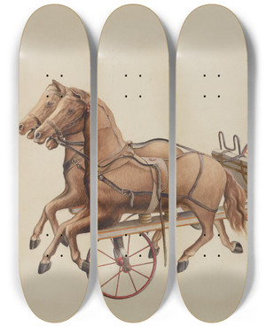 Triptych art skateboard deck of Samuel W Ford Doll Carriage by Samuel W Ford