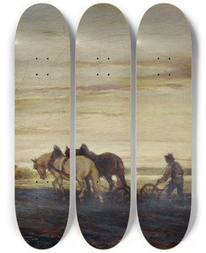 Triptych art skateboard deck of Carl Schweninger Der Ackersmann by Carl Schweninger (1854-1903)