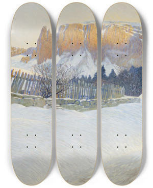 Triptych art skateboard deck of Anton Reckziegel Motif From The Alps by Anton Reckziegel (1865-1936)