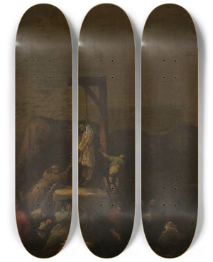 Triptych art skateboard deck of Eugenio Lucas Velzquez The Hanging by Eugenio Lucas Velazquez (1817-1870)