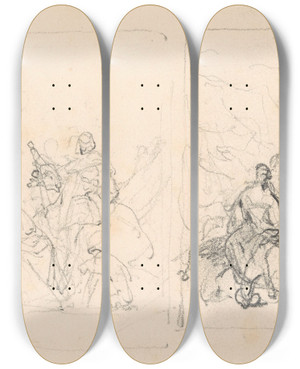 Triptych art skateboard deck of Nicaise De Keyser The Lovers by Nicaise De Keyser (1813-1887)