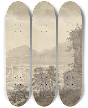Triptych art skateboard deck of Amos Green Classical Landscape by Amos Green (1735-1807)