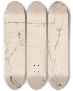 Triptych art skateboard deck of Samuel Daniell Study Of A Standing Deer by Samuel Daniell (1775-1811)
