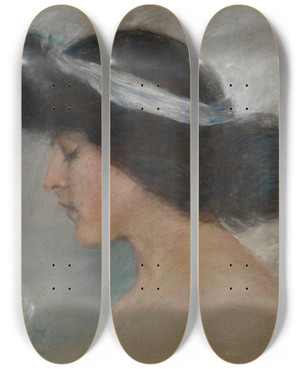Triptych art skateboard deck of Alice Pike Barney Waterlily by Alice Pike Barney (1857-1931)