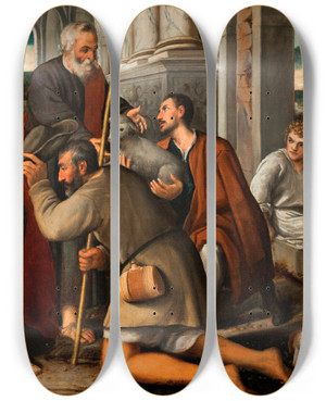 Triptych art skateboard deck of Bonifacio Veronese The Adoration Of The Shepherds_2 by Bonifacio Veronese (1487-1553)