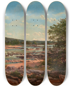 Triptych art skateboard deck of William Henry Huddle Marble Falls by William Henry Huddle (1847-1892)