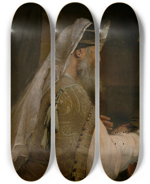 Triptych art skateboard deck of Aert De Gelder Ahimelech Giving The Sword Of Goliath To David by Aert de Gelder (1645-1727)