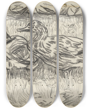 Triptych art skateboard deck of Theo Van Hoytema Twee Eenden_2 by Theo Van Hoytema (1863-1917)
