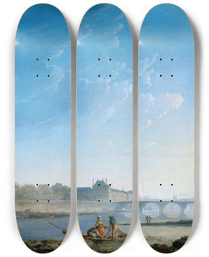 Triptych art skateboard deck of Alexandrejean Nol Le Quai Des Tuileries Le Pontroyal La Grenouillre by Alexandre Jean Noel (1752-1834)