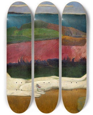 Triptych art skateboard deck of Paul Gauguin The Loss Of Virginity by Paul Gauguin (1848-1903)