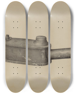 Triptych art skateboard deck of Helen Hobart Bunker Lamp by Helen Hobart