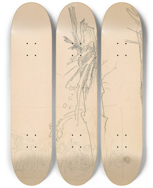 Triptych art skateboard deck of John Singer Sargent Two Shattered Trees And Study For The Road Verso by John Singer Sargent (1856-1925)