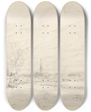 Triptych art skateboard deck of John Constable Salisbury Cathedral From The Meadows_3 by John Constable (1776-1837)