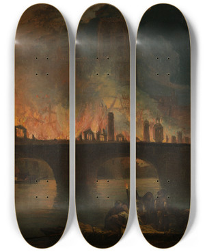 Triptych art skateboard deck of Jeanbaptiste Franois Genillion Lincendie De Lhtel Dieu En 1772 by Jean-Baptiste Franois Genillion (1750-1829)