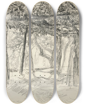 Triptych art skateboard deck of Edwin Austin Abbey Figures Under An Arbor by Edwin Austin Abbey (1852-1911)