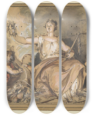 Triptych art skateboard deck of Jacob De Wit Allegory Of War Andpeace by Jacob de Wit (1695-1754)