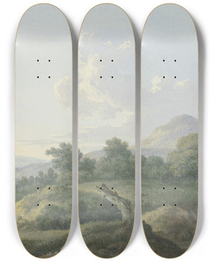 Triptych art skateboard deck of Karl Franz Kraul Vorgebirgslandschaft Links Ein Ausblick Auf Ein Stdtchen by Karl Franz Kraul (1754-1796) Triptych art skateboard deck of Karl Franz Kraul Vorgebirgslandschaft Links Ein Ausblick Auf Ein Stdtchen by Karl Franz Kraul (1754-1796)
