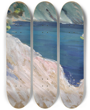 Triptych art skateboard deck of Ernst Schiess Meeresbucht Mit Segelboot by Ernst Schiess (1872-1919)