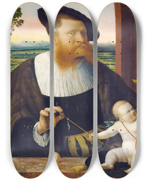 Triptych art skateboard deck of Conrad Faber Von Kreuznach Double Portrait Of Justinian Von Holzhausen And His Wife Anna Ne Frstenberg by Conrad Faber Von Kreuznach (1490-1553)
