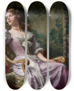 Triptych art skateboard deck of Wadysaw Czachrski Lady In A Lilac Dress With Flowers by Wladyslaw Czachorski (1850-1911) Triptych art skateboard deck of Wadysaw Czachrski Lady In A Lilac Dress With Flowers by Wladyslaw Czachorski (1850-1911)