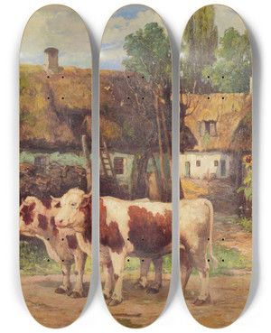 Triptych art skateboard deck of Konstantin Stoitzner Bauernstolz by Konstantin Stoitzner (1863-1934)