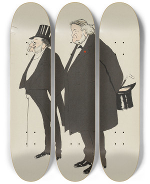 Triptych art skateboard deck of Georges Goursat Sem Deux Amateurs by Georges Goursat (Sem) (1863-1934)