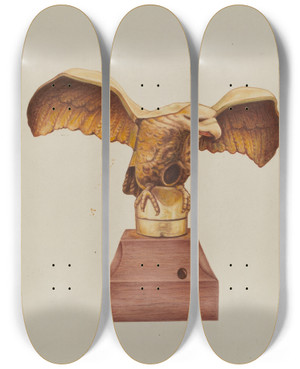 Triptych art skateboard deck of Arthur Stewart Flag Pole Holder by Arthur Stewart