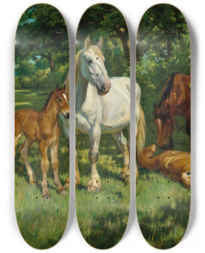 Triptych art skateboard deck of Wright Barker Maternity by Wright Barker (1864-1941)
