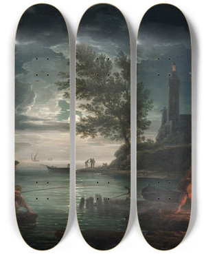 Triptych art skateboard deck of Claudejoseph Vernet The Four Times Of Day Night by Claude Joseph Vernet (1714-1789)